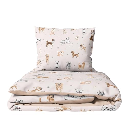 Parure de lit bébé 5 pièces motif chiens : cadeau de naissance idéal lit voyage 95x65