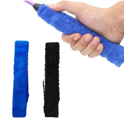 Towel Grip Badminton Racket Grips Cotton Anti Slip Absorbent Sweatband Tape with Adhesive Backing for Badminton,Pickleball,Paddle Racket Assorted Colours (2) One Black & One Blue