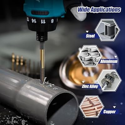 JEFE HEX 1/4-20 UNC Hex Shank Taps for Metal | MRO & Industrial Use | Quick-Change | Impact Driver (5pcs)