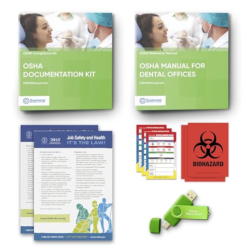 OSHA Package for Dental Offices Including Regulations and Standards Manual (hardcopy) + Safety Policies and Forms (hardcopy and USB) + Training Outline and Test + Resource USB + Posters + Labels