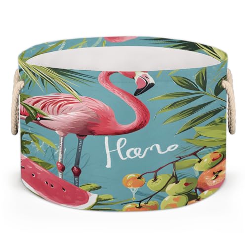 XZXFSYJH Large Round Storage Basket with Handle Animal Fruit Kids Toy Storage Bin Foldable Laundry Hamper Cube Clothes Blanket Organizer Box for Living Room Bedroom Laundry Room Storage Decor