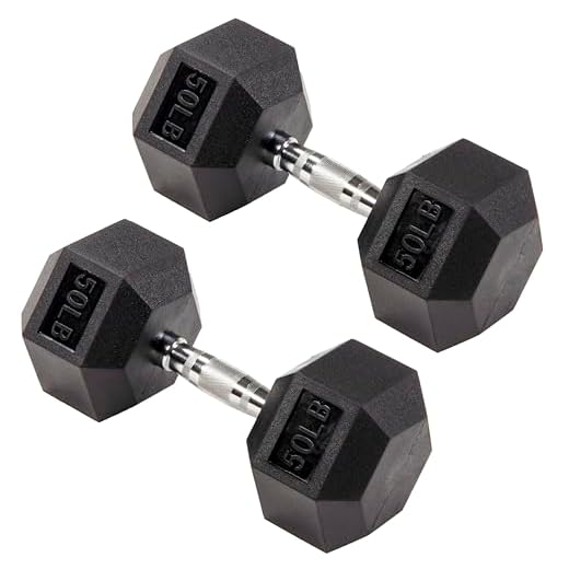 Signature Fitness Hex Dumbbells Non-Slip Free Weights Full Body Strength Training Home Gym Workout Equipment Set, 50 Pounds, Black