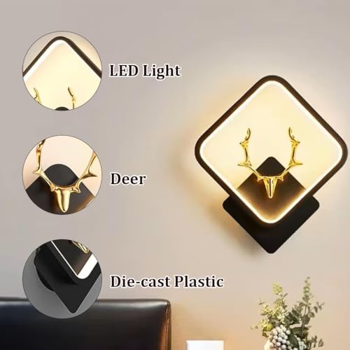 Image of fizzytech LED Deer Head Wall Light, Square Golden Deer Decorative Wall Lamp with 3 Colour Changing Modes for Living Room, Bedroom, Hallway & Home Decor, Pack of 2