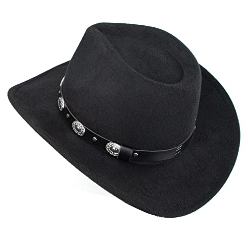 Classic Western-Cowboy-Hat Men Womens Wide Brim Cowgirl Hats Felt Fedora Hat (S-M) #TOP5