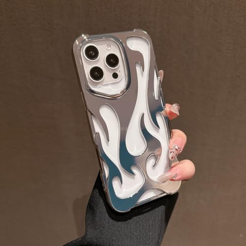 Coque iPhone 15 motif flamme creuse argent galvanoplastie