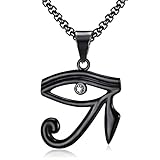 Lee Island Fashion collar de acero inoxidable con colgante de ojo de Horus de Egipto chapado en oro de 24 quilates, cadena de 61 cm