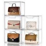 Purse Organizer for Closet,Clear Acrylic Display Case for Handbag Organizer, Purse Storage Box with Magnetic Door, Plastic Storage Bins for Book, Collectibles, Cosmetic (5 Pack)