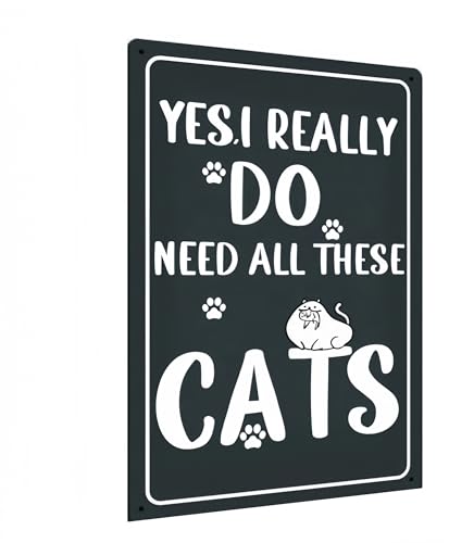 Carastora Funny Cat Lover Sign – Vintage Metal Wall Decor for Home, Office, or Shelf – Humorous Tin Sign for Crazy Cat People, 12x8 Inches