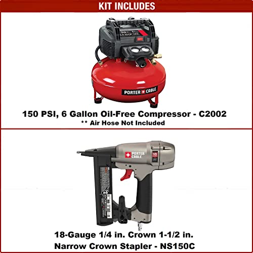 Porter-Cable Air Compressor, 6-Gallon, Pancake, Oil-Free (C2002-Ecom) & Crown Stapler, Narrow, 1-1/2-Inch, 18Ga (Ns150C) #TOP1