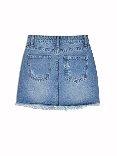 Verdusa Girl's Ripped Distressed Raw Trim High Waist Short Denim Skirt Medium Blue 140 #TOP1