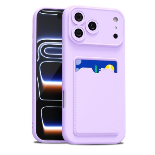 LoeoeL for iPhone 17 Pro Max/ 18 Pro Max Case with Card Holder Slim, Thin Silicone Wallet Phone Case with Credit Card Slot for Women Men, Soft Rubber Gel TPU with Pocket Camera Cover, Purple Lavender