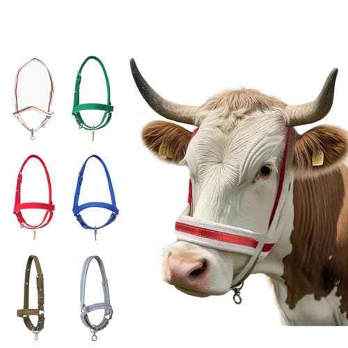 Cattle Halter Calf Halter Cow Halters with Heavy-Duty Brass Buckle Easy-Clean Suede-Like Material Adjustable Design for Calves Adult Cattle and Small Ponies (White Large)