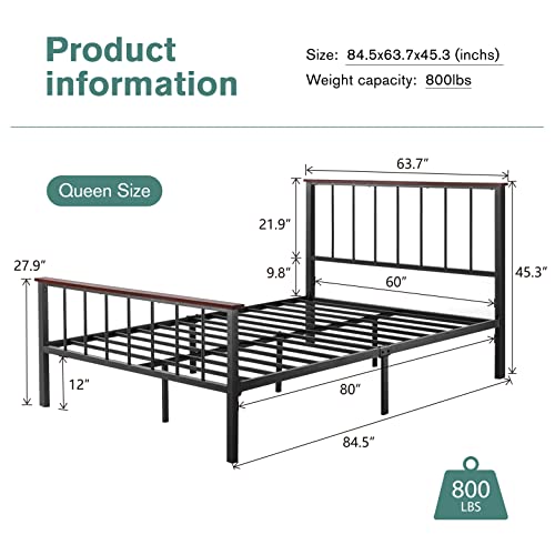 Imusee Queen Size Metal Platform Bed Frame With Headboard, Heavy Duty, Mattress Foundation, Multi-Directional Support, No Box Spring Needed, Easy Assembly, Noise Free, Black #TOP1