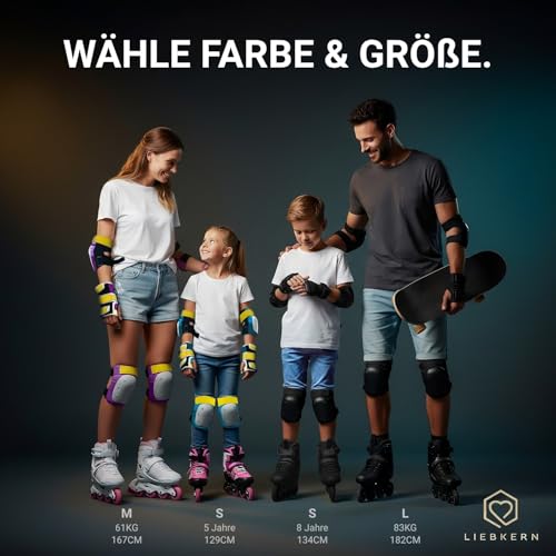 Liebkern Skate Protektoren Set für Erwachsene & Kinder [Unisex] - Ideal für Inliner, Skateboard, Scooter - Knieschoner Inliner Schoner Set