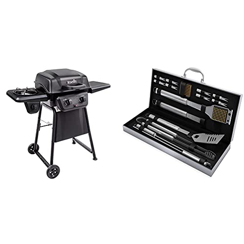 Char-Broil Classic 280 2-Burner Liquid Propane Gas Grill with Side Burner & Home-Complete HC-1000 BBQ Accessories â 16PC Grill Set with Spatula, Tongs, Skewers, Case, 16 Piece, Silver