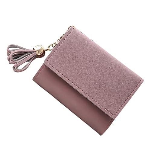 Fashion Wallet Scrub Tassel Pu Leather Wallet Multi-card Holder Small Pink Clutch Purses