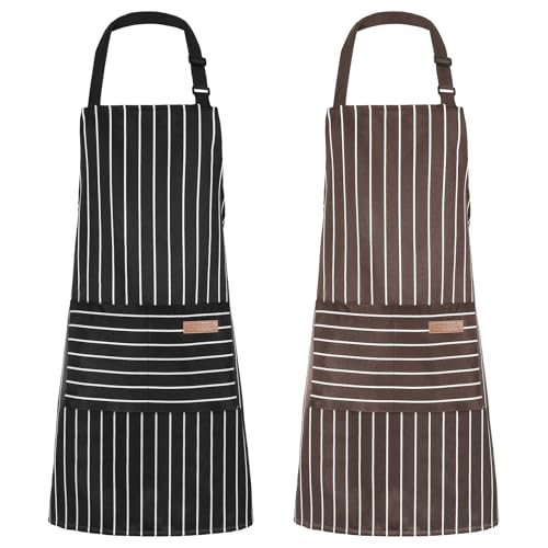 Image of saerryor 2 Pack Unisex Adjustable Bib Apron with Pockets Black Khaki