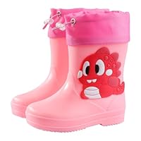 Kids Wellies Toddler Kids Rain Boots for Boys Girls Easy-on Lightweight Rainboots Baby 6 Boots Boy (13 Big Pink