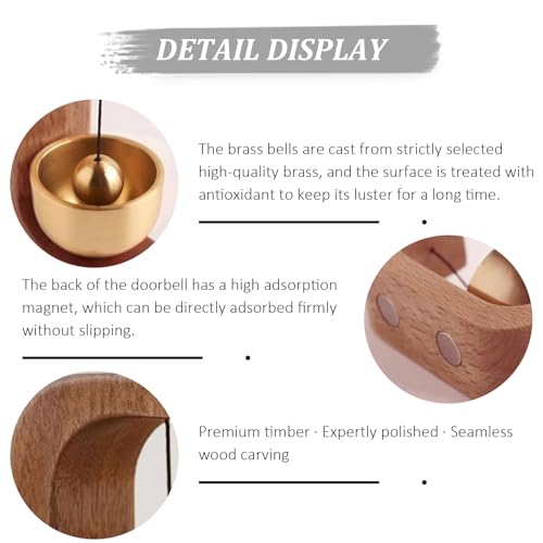Türgong Aus Holz, 2 Stück Retro Magnetische Türklingel, Magnetische Türglocke aus Holz, Magnetische Holz-Türklingel mit Messingglocke, Wooden C-Shaped Wind, für Tür, Büro, Laden, Café (Walnut*2)