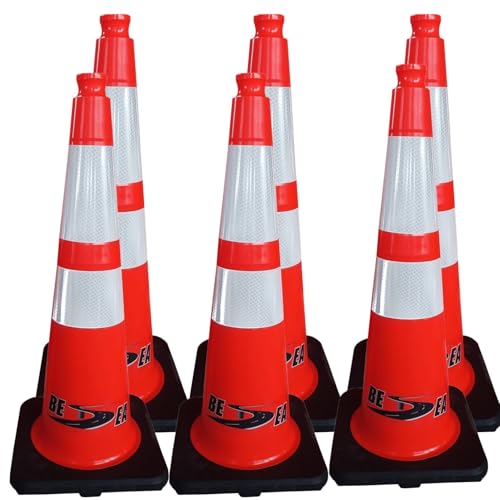 (6 Pack) BESEA 28” inch Traffic Safety Cones Orange Road Parking Cones Heavy Duty Construction Cone Structurally Stable for Traffic Control at Public Place