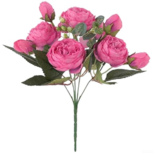 Bouquet de roses artificielles, 5 tiges et 9 têtes de roses persanes en soie pour mariage, décoration d'intérieur, composition florale artificielle (rose...