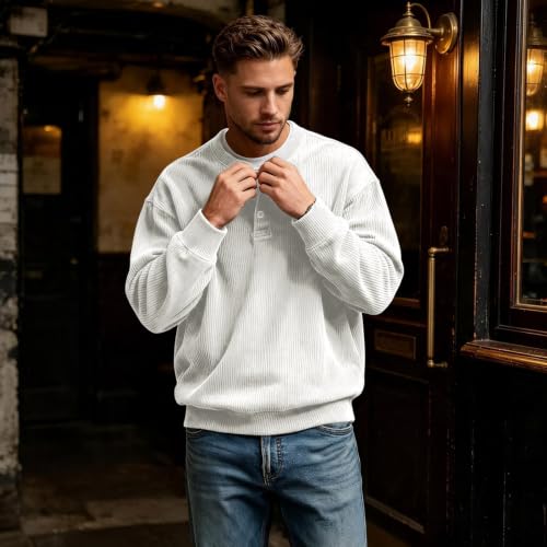 Corduroy Henley Shirts for Men Long Sleeve Casual Fall Shirt Pullovers - image 7