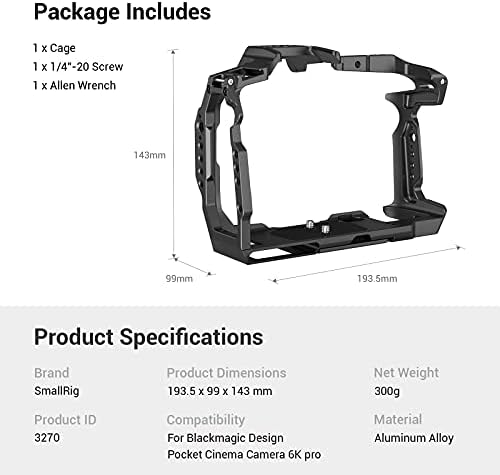 SMALLRIG Camera Full Cage for BMPCC 6K Pro 6K G2, with Built-in SSD Mount NATO Rail Cold Shoe Mount for Blackmagic Pocket Cinema Camera 6K Pro 6K G2 - 3270