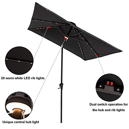 C-Hopetree 6.5 x 10 ft Rectangular Outdoor Patio Market Table Umbrella with Solar LED Lights, Black by C-Hopetree - Image 4