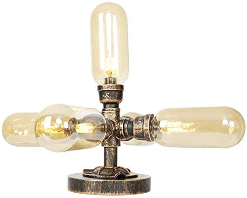 ZGYQGOO 5 Lights Steampunk Metal Pipe Lamp Bronze - Bedside Table Lamps for Nightstand, Dressers, Coffee - Desktop Accent Light with Glass Lamp steampunk buy now online