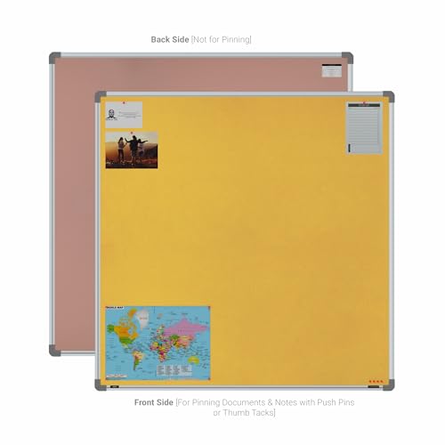 Image of Scholar Art Metis 4x4 Feet Bulletin Board for Home, Office & School | Vibrant & Versatile Crape Cloth + High Density Soft Board for Pinning Photos, Sticky Notes & Reminders (Yellow)