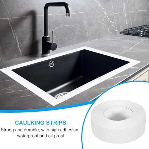 Image of PATIKIL Caulk Tape 0.9 inch x 10.5 Ft, Self Adhesive Sealing Tape Waterproof Toilet Tub Caulk Sealant Strip Sealing Trim for Kitchen Bathroom Toilet Bathtub Sink Countertop, White