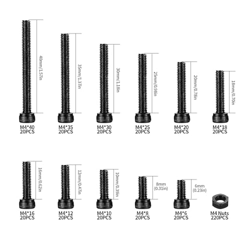 440-Piece M4 black Bolts and Nuts Set, Alloy Steel Allen Screws Bolts and Nuts Assortment Kit - Image 2