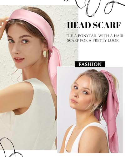 Trendy Pure Color Square Scarf - 2PCS Scarves Simulated Silk Bandanas for Women Hair Wrap Sleeping3