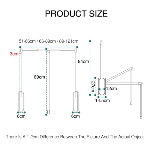 Adjustable Pull-Down Wardrobe Rail, Side-Mounted Clothes Organizer, Hydraulic Double-buffered Sliding System, 20kg Capacity, Space-Saving Design (51-66cm) for Efficient Storage - Image 2
