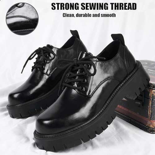 Men's Leather Lace Up Platform Oxfords Round Toe Chunky Heel Lug Sole Heightening Soft Bottom Derby Casual Shoes Classic Work Office Business Dress Shoes 5