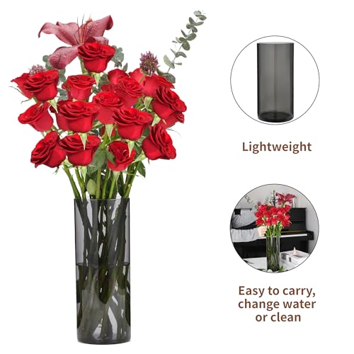 Guluto Flower Vase, Unbreakable Vases, 4" W x 10" H, Acrylic Grey Vase, Aesthetic Room Decor Cylindrical Modern Flower Vases for Table Centerpiece, Home Decor, Women Floral Arrangement Gift by Guluto - Used condition - Image 7