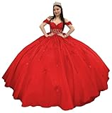 TRHTX Gorgeous Red Quinceanera Dresses Ball Gown 2023 Sparkly Lace Beaded Sweet 15 Dresses for Quinceanera Glitter Off Shoulder Pageant Party Gowns Size 4