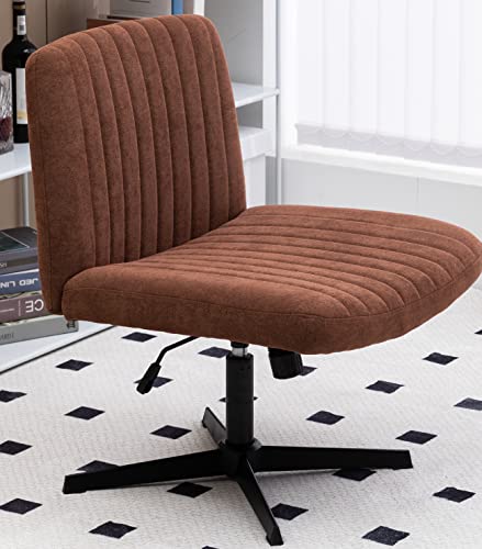 Armless Wide Office Chair No Wheels Fabric Padded Desk Chair Task Vanity Chair Swivel Home Office Desk Chair 120°Rocking Mid Back Ergonomic Computer Chair For Make Up,Small Space, Bed Room(Brown) #TOP6