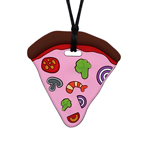 Sensory Chew Necklace for Kids, Silicone Chewing Chewable Necklace for Boys and Girls with Biting, Autism, ADHD, Pizza Teething Pendant for Baby, Toddler