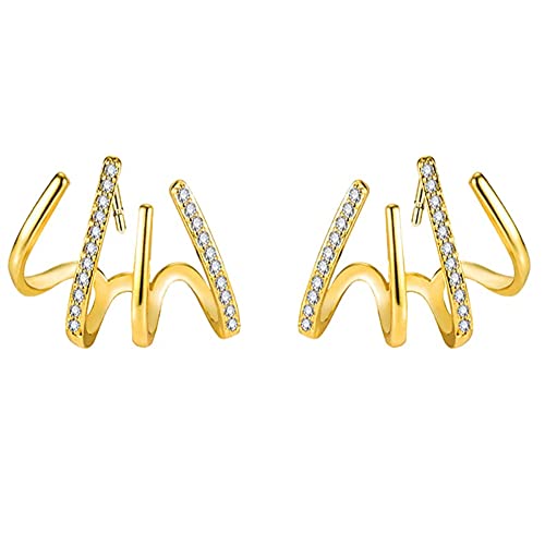 Femmes de Griffe Boucles D'oreilles Manchette, Zircon Aiguille Clip Boucles D'oreilles Simple Manches Percé Boucles D'oreilles pour Mère et Petite Amie Cadeaux (Or couleur) Cover