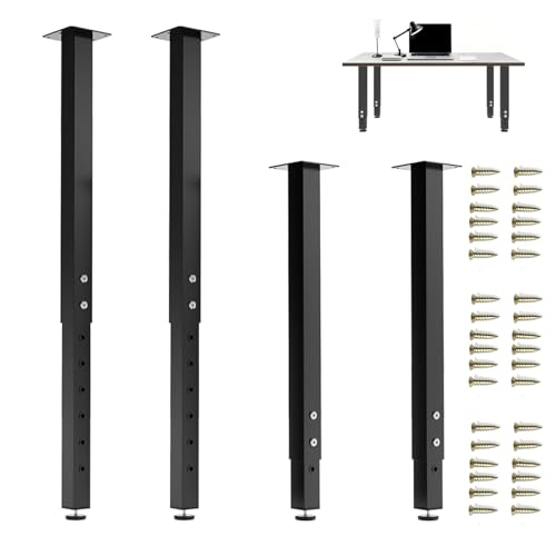 Adjustable Heavy Duty Square Table Legs 24-40 Inch, Set of 4 Metal Furniture Legs with Dual Screw Locking for DIY Desk, Workbench, Kitchen Counter - 1.77