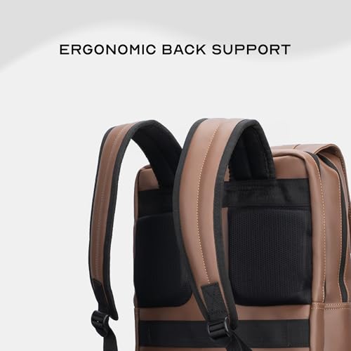 Image of Assembly Vintage 21L Laptop Backpack for Men Women 15.6 Inch Leatherette Office Travel Bag with Hidden Magnetic Flap Closure