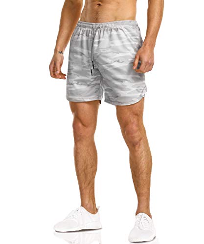 Everworth Men's 2-In-1 Bodybuilding Workout Shorts Lightweight Gym Training Short Running Athletic Jogger With Zipper Pockets (Light Grey Camo, Us M : [Waist 31"-33"]) #TOP1