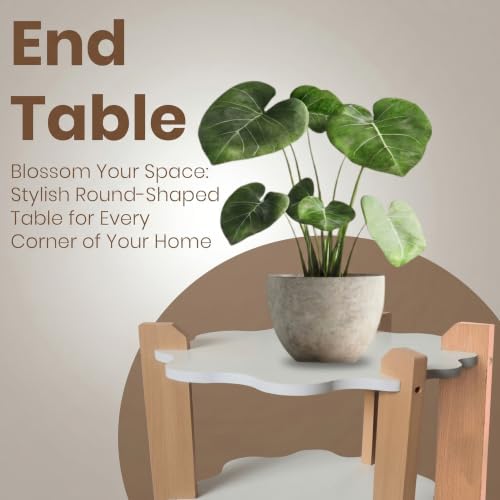Image of Modern Flower Side Table, Home Decor for Living Room, Bed Side Tables for Bed Room, stools for Home, Furniture for Home, 2-Tier Beige Shelves