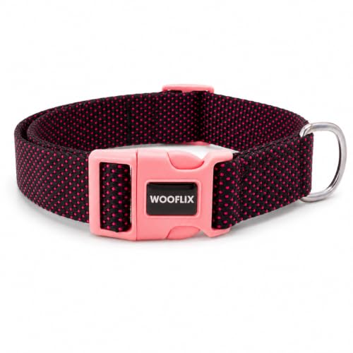 Image of Wooflix Premium Adjustable Dog Collar for Small, Medium & Large Breed Dogs | Heavy Duty Nylon Dog Neck Belt with Strong Buckle & D-Ring for Walking, Training & Daily Use (Pink, Extra Large)
