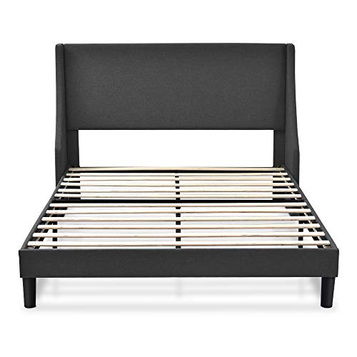 Allewie Full Size Modern Platform Bed Frame with Wingback/Upholstered Bed Frame with Headboard/Wood Slat Support/Mattress Foundation/Dark Grey(Full)