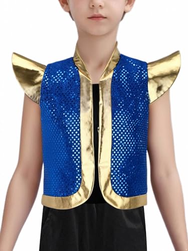 Moily Kids Boys Arabian Prince Street Rats Vest Cap Sleeve Sequins Open Front Waistcoat Top