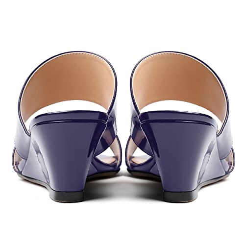 WAYDERNS Women's Two Piece Patent Open Toe Slip On Wedge Low Heel Wedges Sandals 2 Inch4