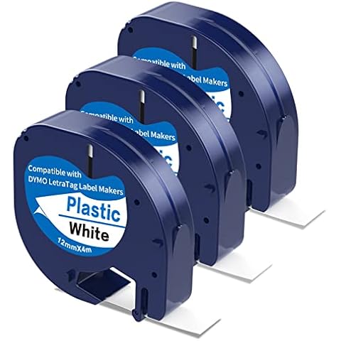 3 X 91201 Label Tape Replacement for Dymo Letratag Tape Plastic White S0721610 12mm x 4m Label Maker Tape Compatible with Dymo Letratag LT-110T LT-100H LT-100T QX50 XR XM 2000 Cover