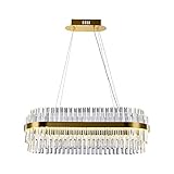 WABON Modern Crystal Chandelier, L31.5'' Crystal Pendant Lighting Fixture in Gold, 2-Tier Oval Adjus